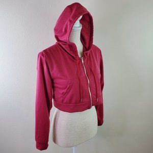 Womens Burgundy Cropped Zip Up Jacket